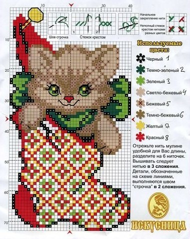 Схема для вышивки бисером новогоднего котенка