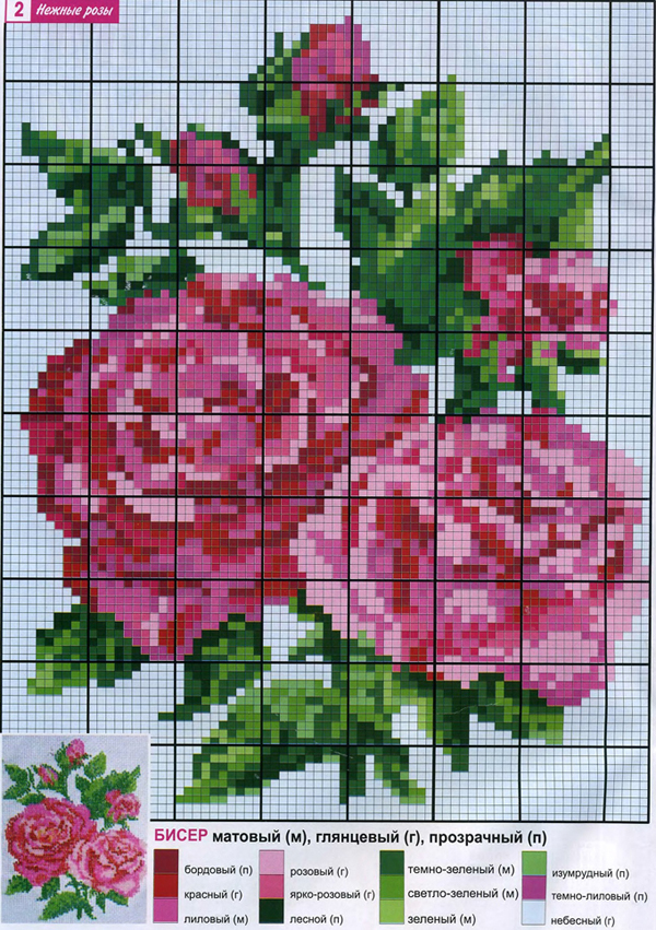 Схема для вышивки бисером розы